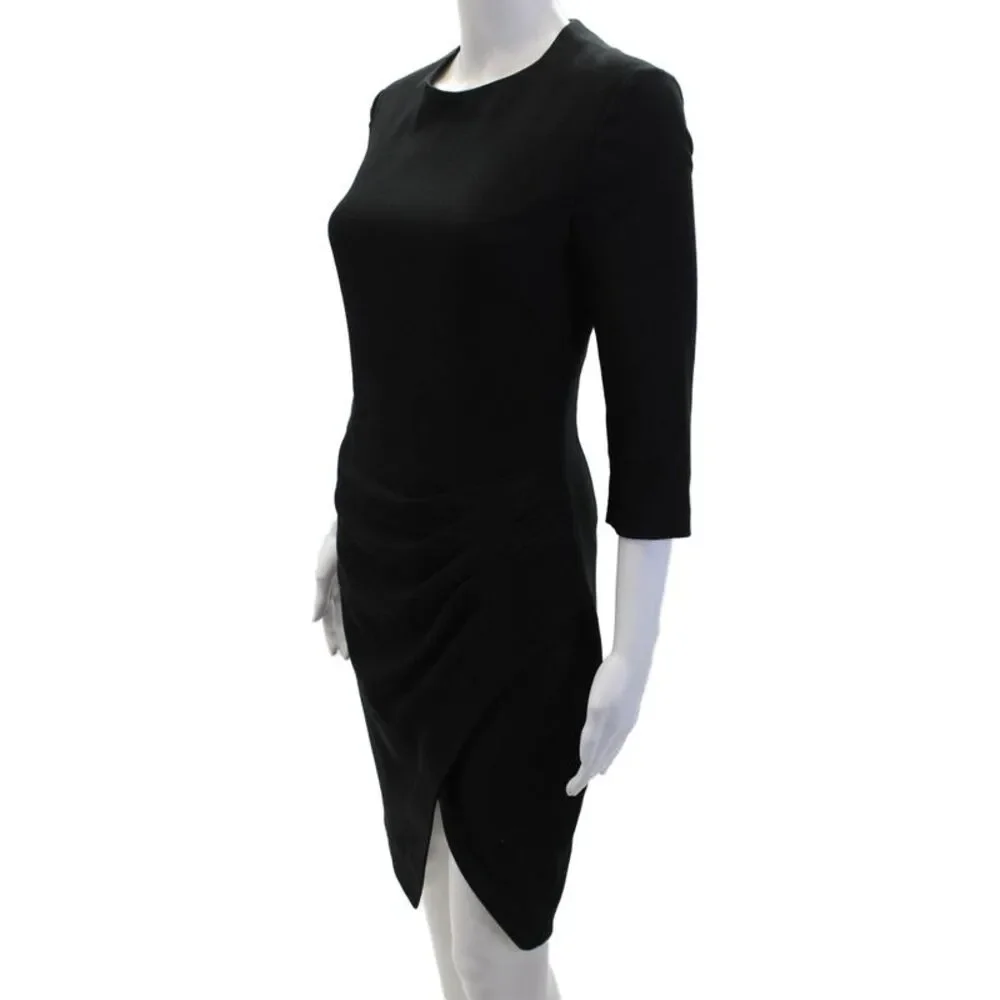 L'Agence Womens Pleated Waist Asymmetric Hem 3/4 Sleeve Dress Black Size 4 - Picture 2 of 7